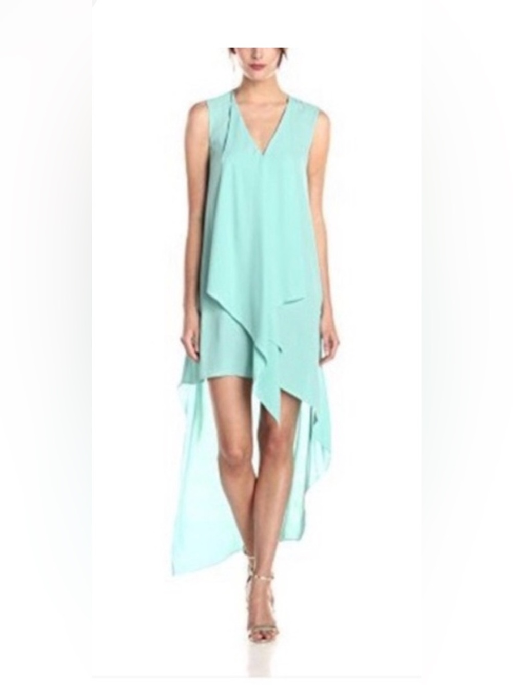 BCBGMAXAZRIA Tara Aqua High Low Ruffle Dress XS Wedding Guest Vacation Flowy - Picture 1 of 8